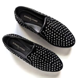 Donald J. Pliner Mickey Black Suede Leather Studded Loafers Size 7